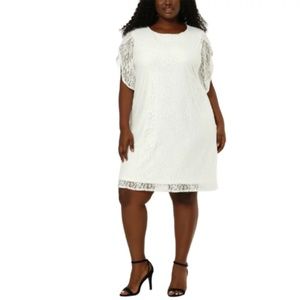 Agnes Orinda White Lined Lace Overlay  Sheer Sleeve Dress  Size 4X